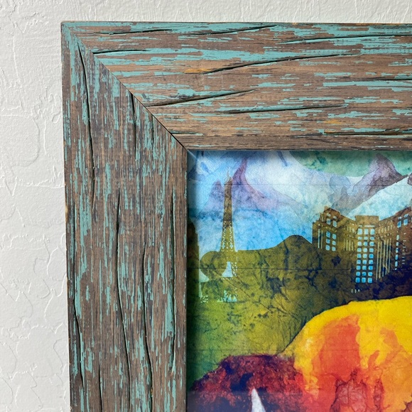 Colorful Bison Art in Rustic Frame - Picture 2 of 6